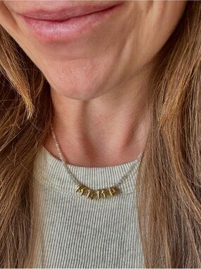 Gold Mama Bubble Letter Necklace Beaded Mama Charm Necklace
